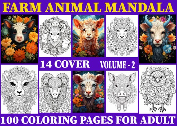 100 Cute Farm Animal Mandala Coloring: A Creative Escape for Adults