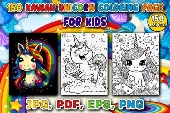 150 Cute Kawaii Unicorn Coloring Pages: A Magical Journey for Kids and Adults