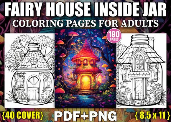 180 Fairy Houses in Jar Coloring Pages