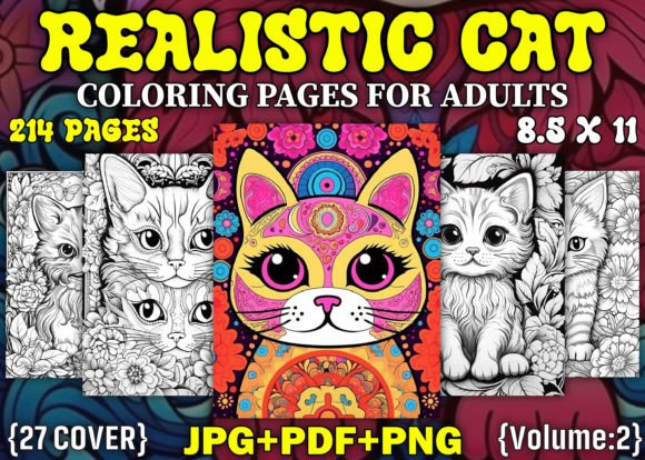 214 Realistic Cat Coloring Pages, Vol-2: A Creative Resource for Artists and Entrepreneurs