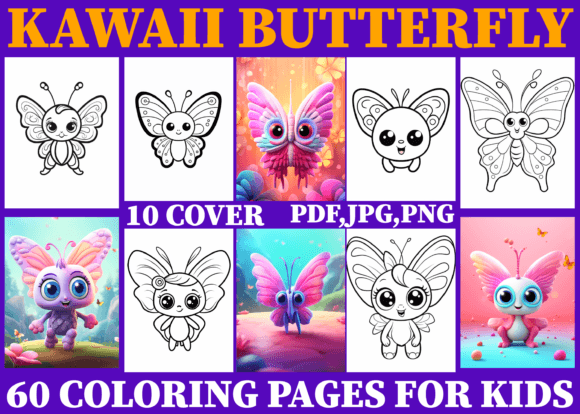 60 Cute Kawaii Butterfly Coloring Kids