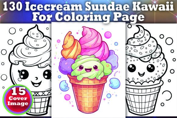 Icecream Sundae Kawaii for Coloring Page